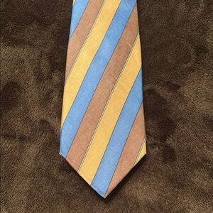 100% Silk Vintage Countess Wara Blue & Brown Striped Tie